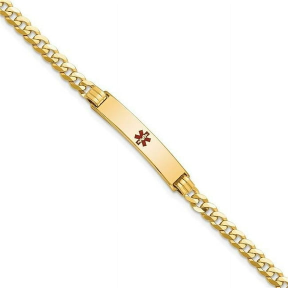 Primal Gold 14 Karat Yellow Gold Medical Red Enamel Curb Link ID Bracelet