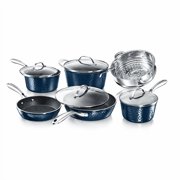 Granitestone Hammered Diamond Infused 10 Pc Pots and Pans Set Non Stick, Reinforced Aluminum Ultra Durable cookware Set w/ Stay Cool Handles, Frying Pans, Skillets, Oven & Dishwasher Safe, Navy