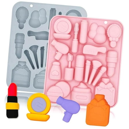 SKYSONIC Silicone Makeup Molds, 2 Pack 17-Cavity -Themed Baking Trays for DIY Chocolate, Cake, Dessert, Candy, Mousse, and Pastry Toppers