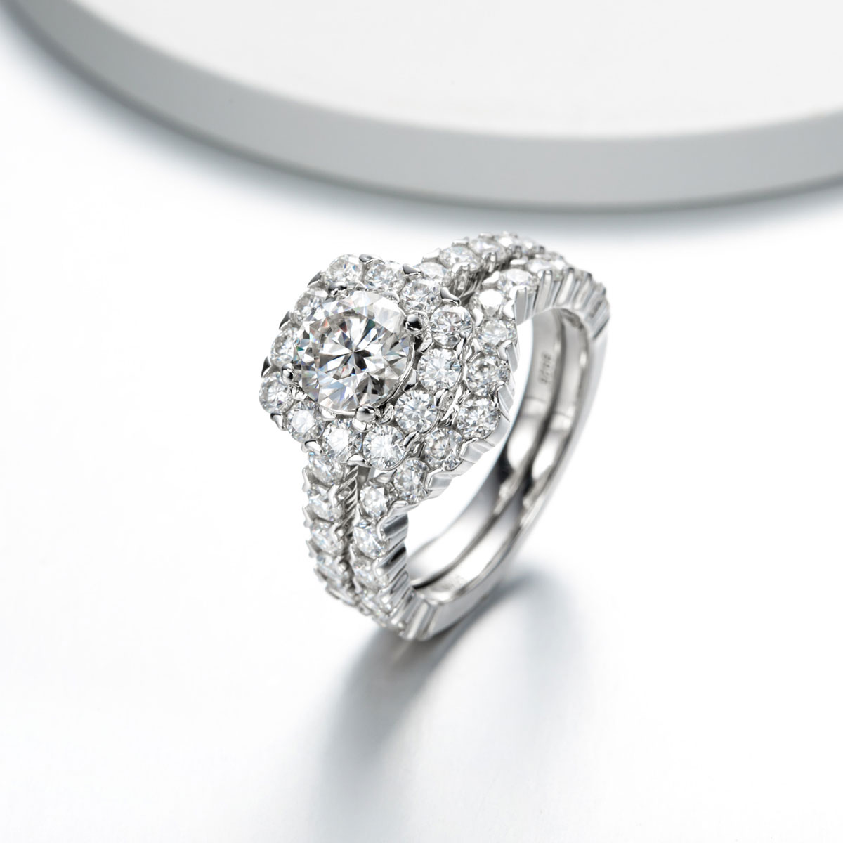 Bo.Dream 3.2ct Moissanite Wedding Bridal Set S925 Sterling Silver Halo Engagement Ring Set for Women