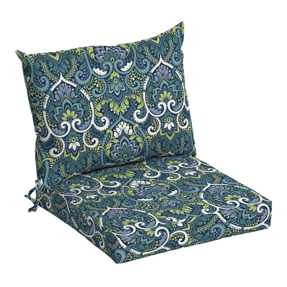 ARDEN Outdoor Dining Chair Cushion Set 21 x 21, Sapphire Aurora Blue Damask