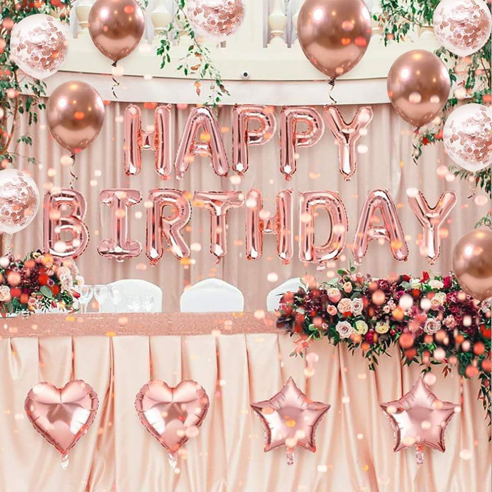Rose Gold Confetti Latex Balloons, 50 pack 12 inch Birthday Balloons with  33 Feet Rose Gold Ribbon for Party Wedding Bridal Shower Decorations