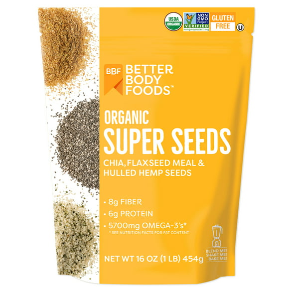 BetterBody Foods Organic Super Seeds - Chia, Flaxseed Meal & Hulled Hemp Seeds 2lb Bag, 32 oz Bag