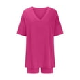 thumbnail image 3 of DeHolifer Pajama Set for Women V Neck Short Sleeve Loose Casual 2 Piece Lounge Set Tops And Shorts Solid Soft Sleepwear Hot Pink Large, 3 of 5