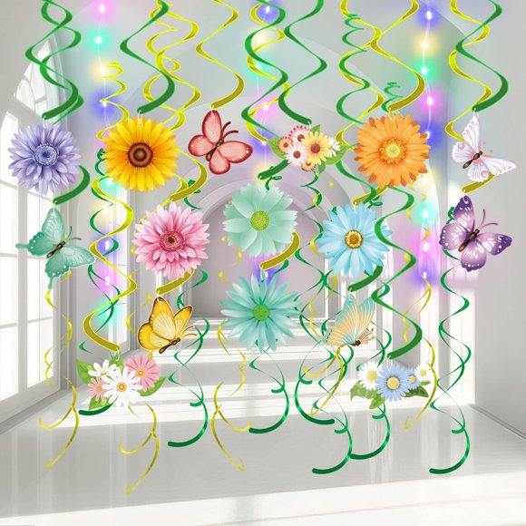 Decoraciones colgantes VABAMNA, 33 unidades, con luces LED con temática primaveral
