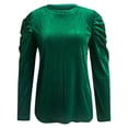 thumbnail image 4 of VISALY Women's Puff Long Sleeve Velvet Tops Base Layers Crewneck Blouses Stretchy Slimming Shirts Trendy Dressy Casual Blouses Elegant Office Shirts Fall Classy Work Holiday Party Outfit Green Xl, 4 of 9