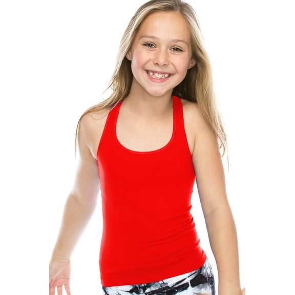 Kurve Premium Girls Seamless Supersoft Wide Strap Comfortable Racerback Tank Top for Kids, Dance Class, Yoga Class, Gymnastic Class, (Made with Love in The USA)
