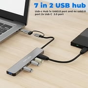 7-in-2 USB C Hub, Aluminum Multiport Adapter - with USB C + USB A to USB C, 1 USB 3.0, 4 USB 2.0, 1 USB-C Data, 1 USB-C Charging for PC/Computer/Laptop, Type C - Mac/MacBook/Air/Pro/iPad/Tablet