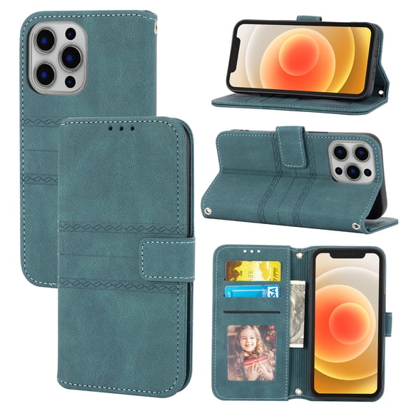iPhone 14 Pro Max Case,[Flower Knurling] PU Folio Flip Wallet Magnetic Case Leather Protective Stand Cover with Wrist Strap for iPhone 14 Pro Max with Card Slots for Women Men,Darkgreen