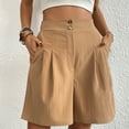 thumbnail image 4 of IROINNID Wide Leg Shorts for Women New Pants Solid Color Large Size Loose High Waist Wide Leg Shorts,Khaki, 4 of 5