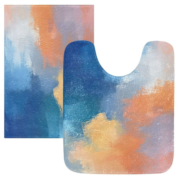 2 Piece Soft Bathroom Rug Set Orange and Blue Sky Bath Mat and U-Shaped Toilet Contour Rug (16"x24" 20"x24")