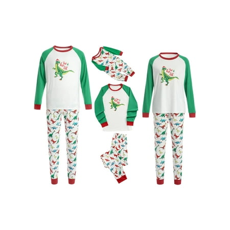 

Family Matching Christmas Pajamas Set Dinosaur Printed Tops+Pants Holiday Loungewear Sleepwear Pjs Set for Adult Kids Baby