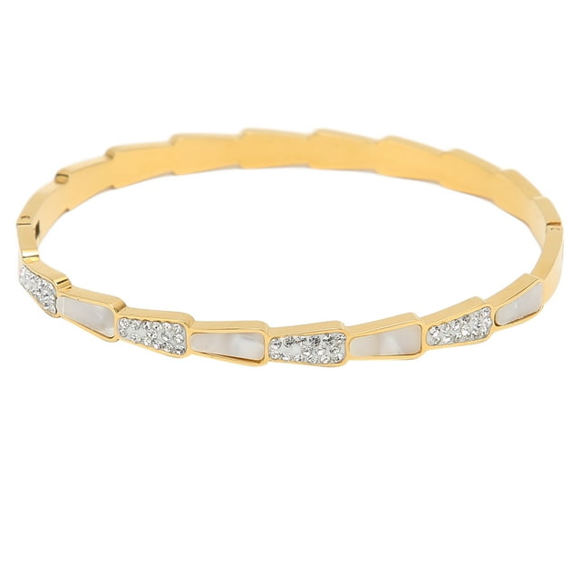 White Shell Crushed Rhinestone Bracelet Titanium Steel and Rhinestone Gold Bracelet for Adults and Teenagers Girls Gift