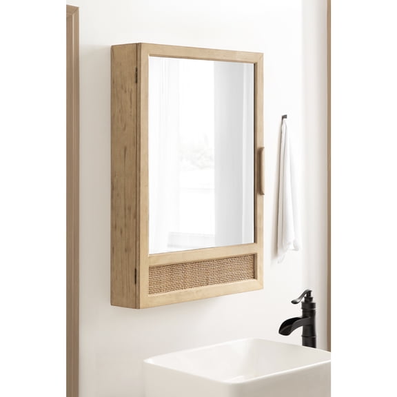 Kate and Laurel Ori Decorative Modern Rectangle Rattan Bathroom Cabinet with Mirror, 20 x 6 x 30, Natural, Woven Cane Bathroom Mirror with Storage for Bath Medicine Cabinet or Over-the-Toilet Storage