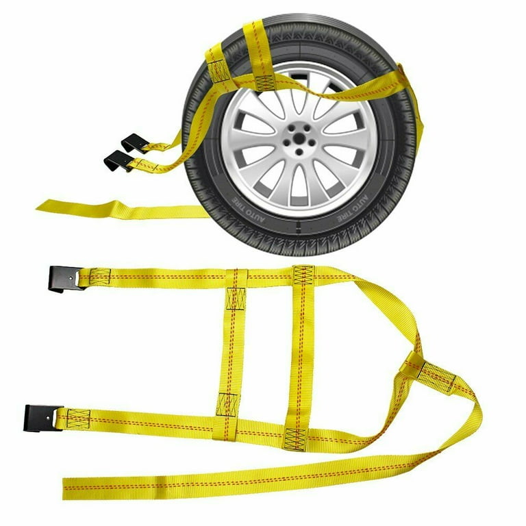 2 Pcs Heavy Duty Car Tire Dolly Tow Strap Basket Strap Adjustable Wheel Net  Flat Hook