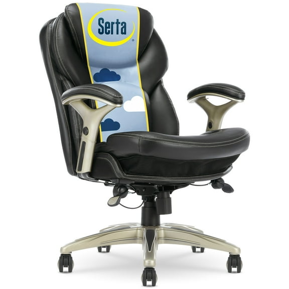 Serta Back in Motion Health and Wellness Mid-Back Bonded Leather Executive Office Chair, Smooth Black