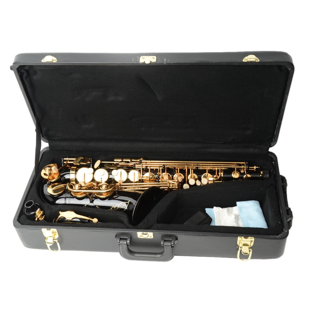 Tcbosik Alto Saxophone, Drop E Brass Sax Kit with Lubricants, Cleaning Cloth, Cleaning Brush, Carrying Case and Strap, Black
