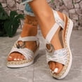 thumbnail image 2 of Rokment Women's Sparkling Sequin Platform Wedge Dressy Sandals 2026 Beach Summer Casual Buckles Leather Breathable Linen Sole Comfortable Espadrilles High Heel Walking Dress Shoes White Size 8.5, 2 of 6