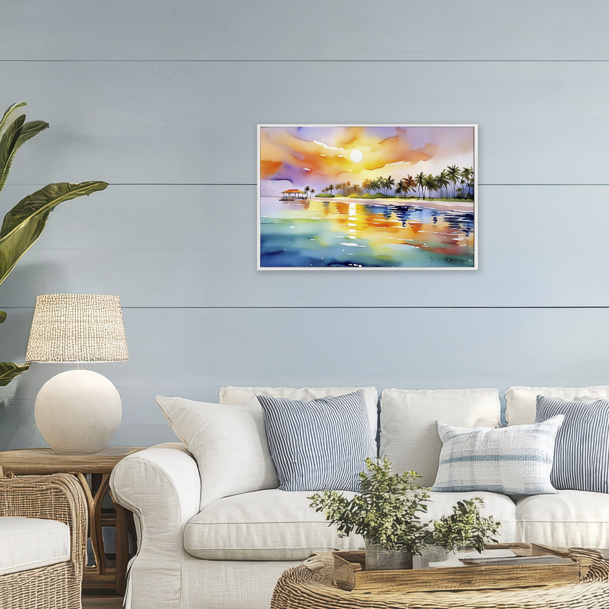 Stupell Industries Caribbean Calm Sunset White Framed Giclee Art, design by Shelly Craig
