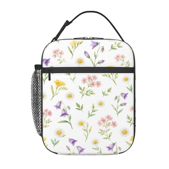 Floral Wildflower Lunch Bag Reusable Thermal Lunch Box with Handle for Women and Men