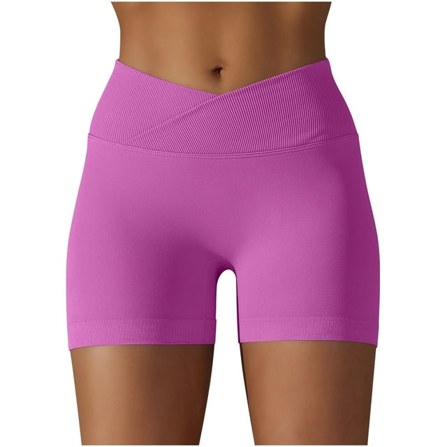 FAIWAD Shorts d'Entraînement Taille Croisée pour Femmes Taille Haute Slim Stretch Yoga Course Legging