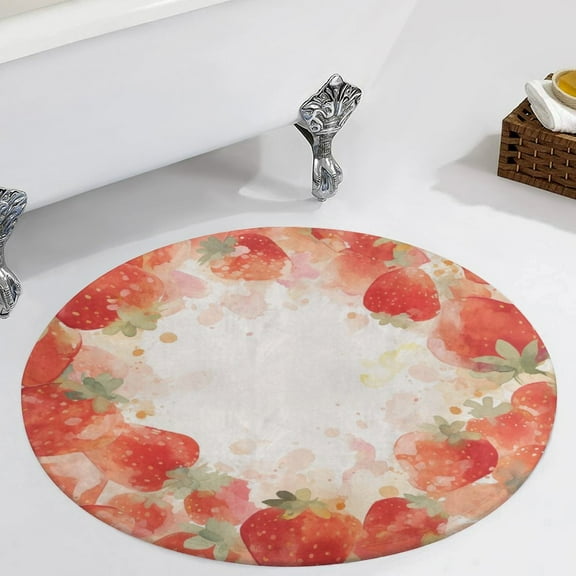 Strawberry Fruit Watercolor Round Carpet Circle Rug Outdoor Patio Area Rug Washable Large Area Rugs Hallway Room Decor Fitness Mats