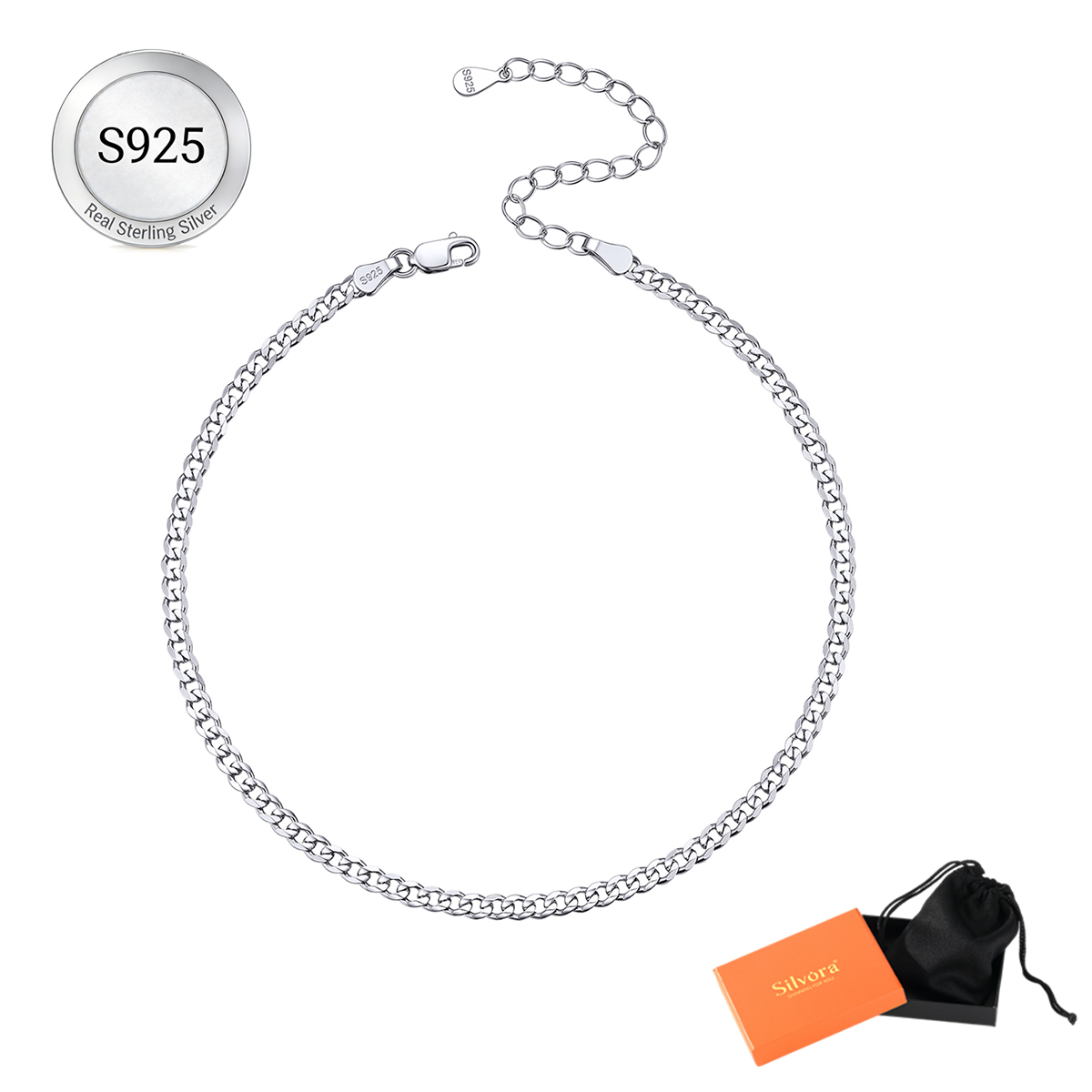 Silvora Cuban Link Sterling Silver Anklet photo 1