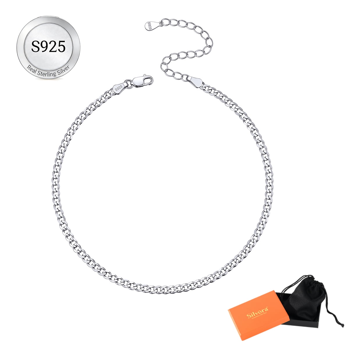 Silvora Cuban Link Chain Anklets for Women 925 Sterling Silver 8.6-10 Inch Adjustable Waterproof Ankle Bracelets Summer Beach Holiday, Birthday, Mothers Day Gifts