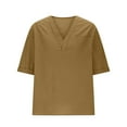 thumbnail image 4 of LADIGASU Men's Loose Solid Color V-Neck Half Sleeve Loose Lapel Cotton And Linen Tunic Summer Shirt Blouse, 4 of 6