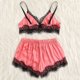 thumbnail image 3 of Gibobby Conjuntos de bragas de encaje Lencería de dos piezas para mujer, sexy con encaje floral, escote en V profundo, brasier inalámbrico y tanga exótico(Rojo de la sandía, G), 3 of 4