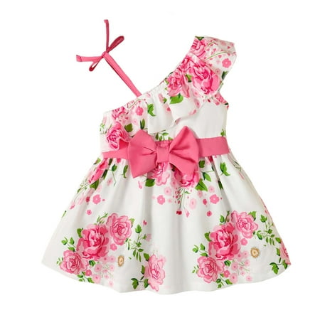 

2T Baby Girls Dress 3T Girls Sleeveless Dress Flower Print Toddler Girls Summer Suspender Dress