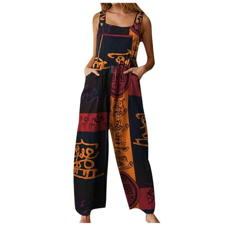 

Women s Jumpsuits Romper Casual Fashion Ethnic Style Patchwork Vintage Printed Buttons Suspender Overalls