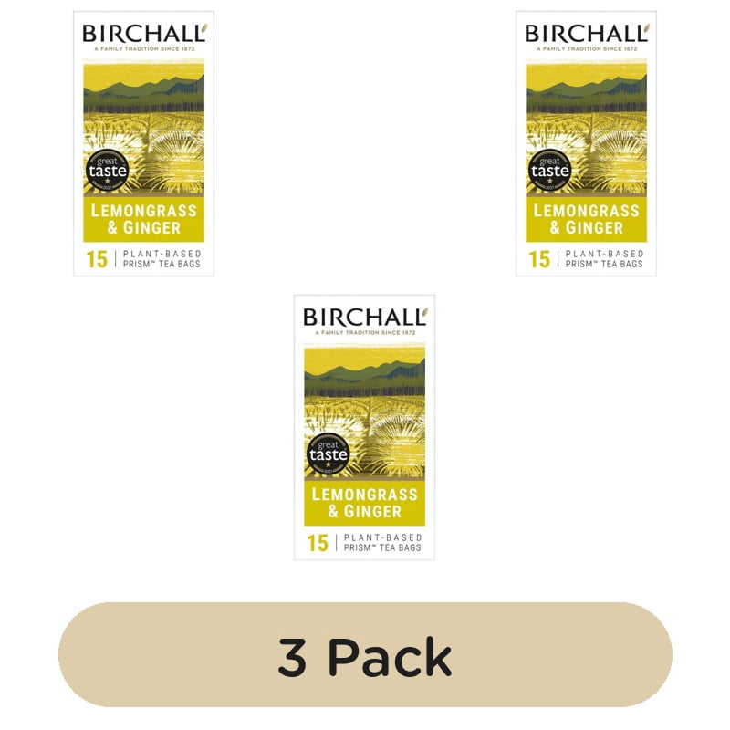 Birchall Lemongrass & Ginger - 15 Prism Tea Bags 15's, British Import (Pack of 3)