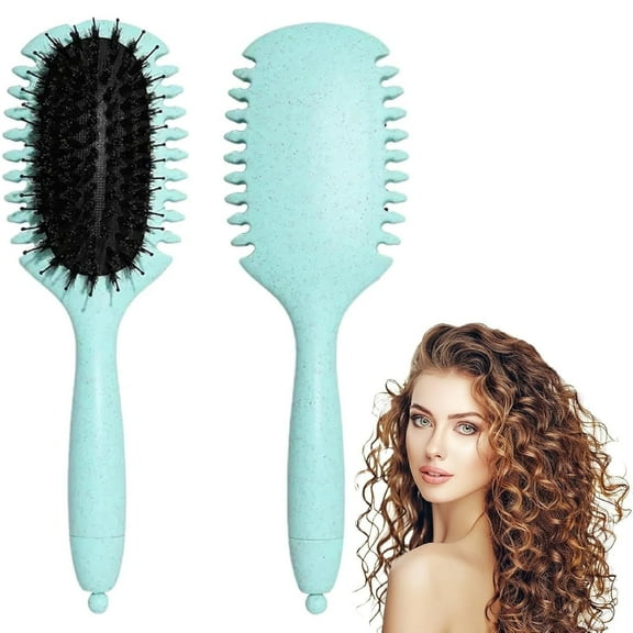 Curl Defining Brush Hair Comb Boar Bristle Define Styling Brush Curly Hair Brush Shaping Curls for Women Reduce Pulling and Curl Separation (Green)