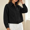 thumbnail image 4 of CBASIHI Cropped Denim Shirt Jackets for Women- Fall Long Sleeve Casual Oversized Zip Up Jean Jacket Black Size L, 4 of 7