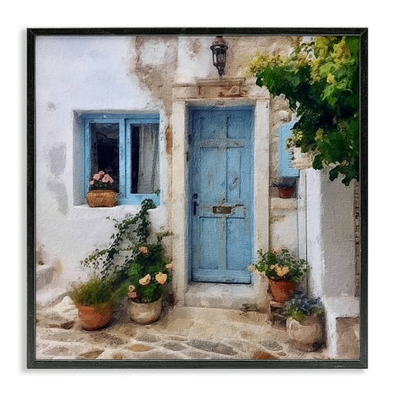 Stupell Industries Greek Door Architecture Town & City Painting Black Framed Art Print Wall Art, 12 x 12