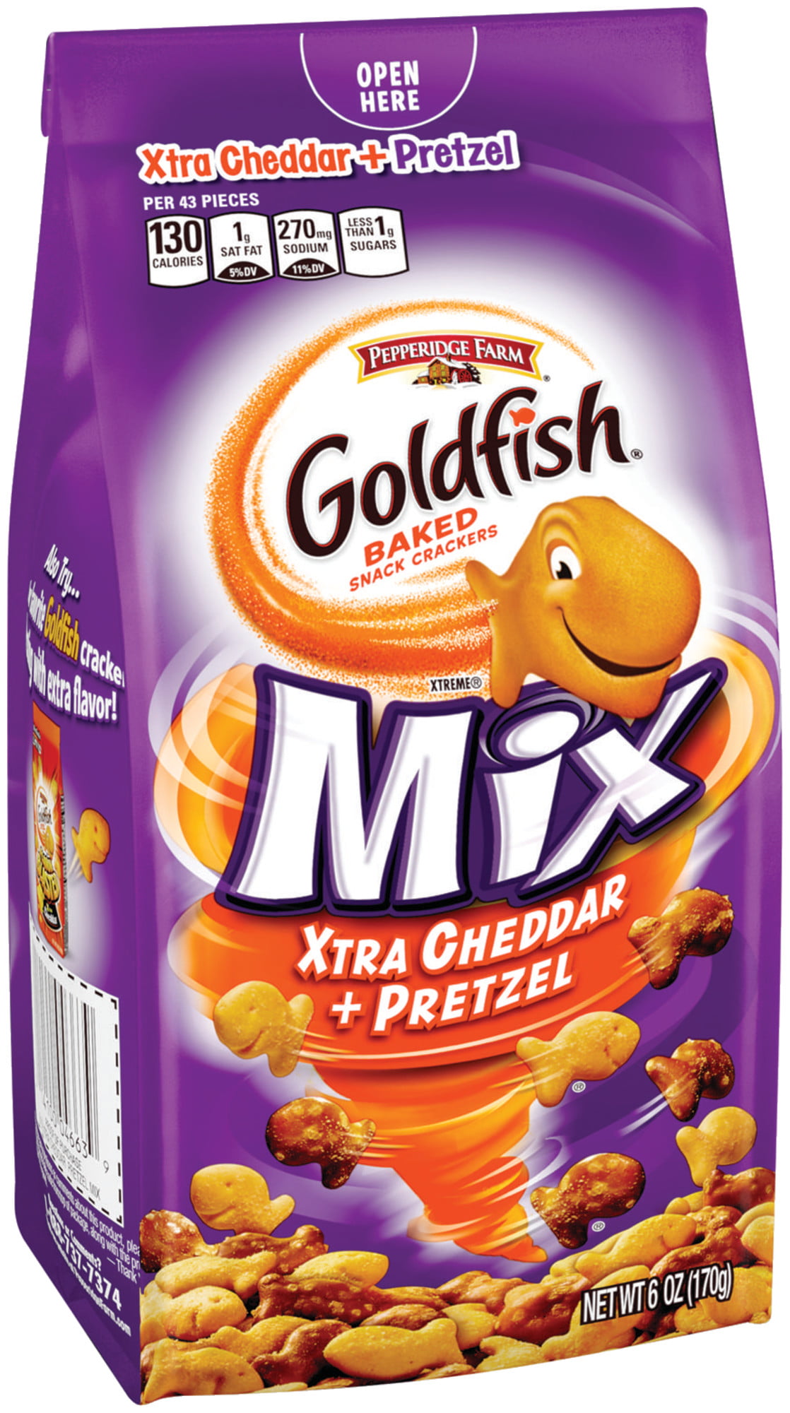 Pepperidge Farm Goldfish Mix Xtra Cheddar + Pretzel Crackers, 6 oz. Bag ...