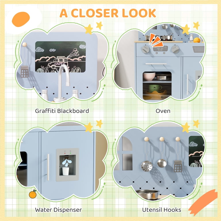 Arlopu Kids Play Kitchen, Interactive Wooden Set photo 4