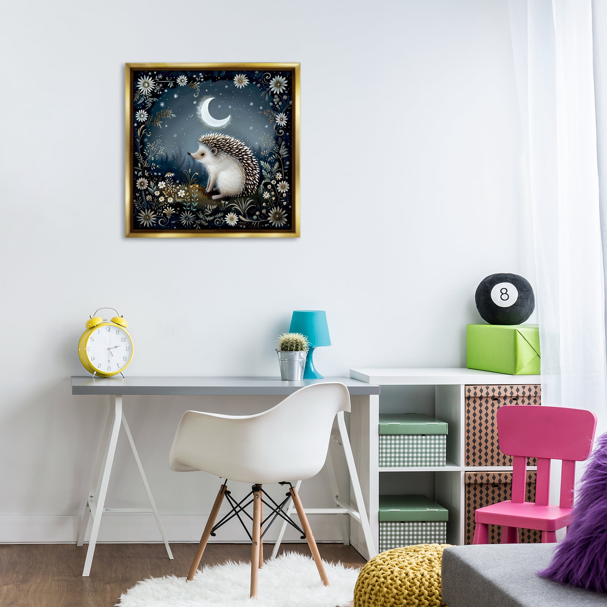 Stupell Industries Hedgehog Under Forest Moon Animals Painting Gold Floater Framed Canvas Art Print Wall Art, 25 x 25