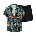 thumbnail image 1 of Conjuntos cortos Cagnkofi para hombre, conjuntos de 2 piezas, chándales de verano, conjunto informal de camisa y pantalones cortos de manga corta con estampado de rayas y botones, 1 of 7