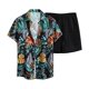 thumbnail image 1 of Conjuntos cortos Cagnkofi para hombre, conjuntos de 2 piezas, chándales de verano, conjunto informal de camisa y pantalones cortos de manga corta con estampado de rayas y botones, 1 of 7