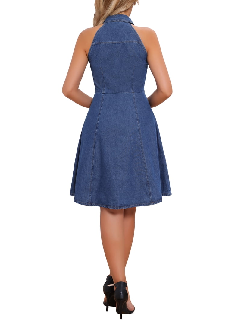what color eyeshadow goes with a blue dress Chic Modest Cotton Denim Halter Tie-Dye Maxi Dress – kalisa main image 0