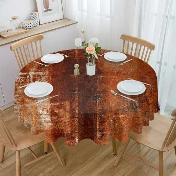 Burnt Orange Round Tablecloth 60 Inch - Modern Oil Painted Waterproof Fabric Table Cloth Protector, Abstract Geometric Art Tablecloths Washable Table Cover for Kitchen Coffee Table Party