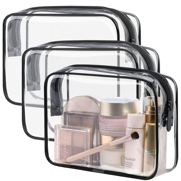 ParentTSA Approved Toiletry Bag - Clear Makeup Bag Waterproof Quart Size Bag, Travel Makeup Cosmetic Bag for Women Men, Carry on Airport Airline Compliant Bag, 3 Pack, Black