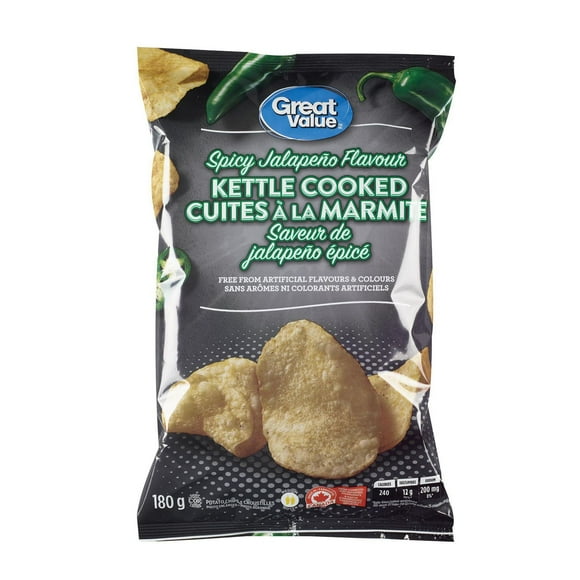 Great Value Spicy Jalapeño Kettle Cooked Potato Chips, 180 g