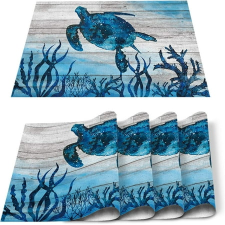 

Norina Sea Turtle Indoor Placemat Set of 6 Retro Map Non-Slip Placemats for Kitchen/Dining Table/BBQ/Patio/Parties 12x18 Washable Durable Cotton-Linen Ocean Animal Watercolor