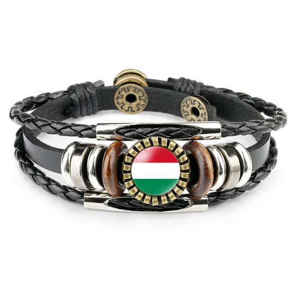 Uijokdef Country Flag Leather Bracelet, Multilayer Black Leather Bracelets (Europe )