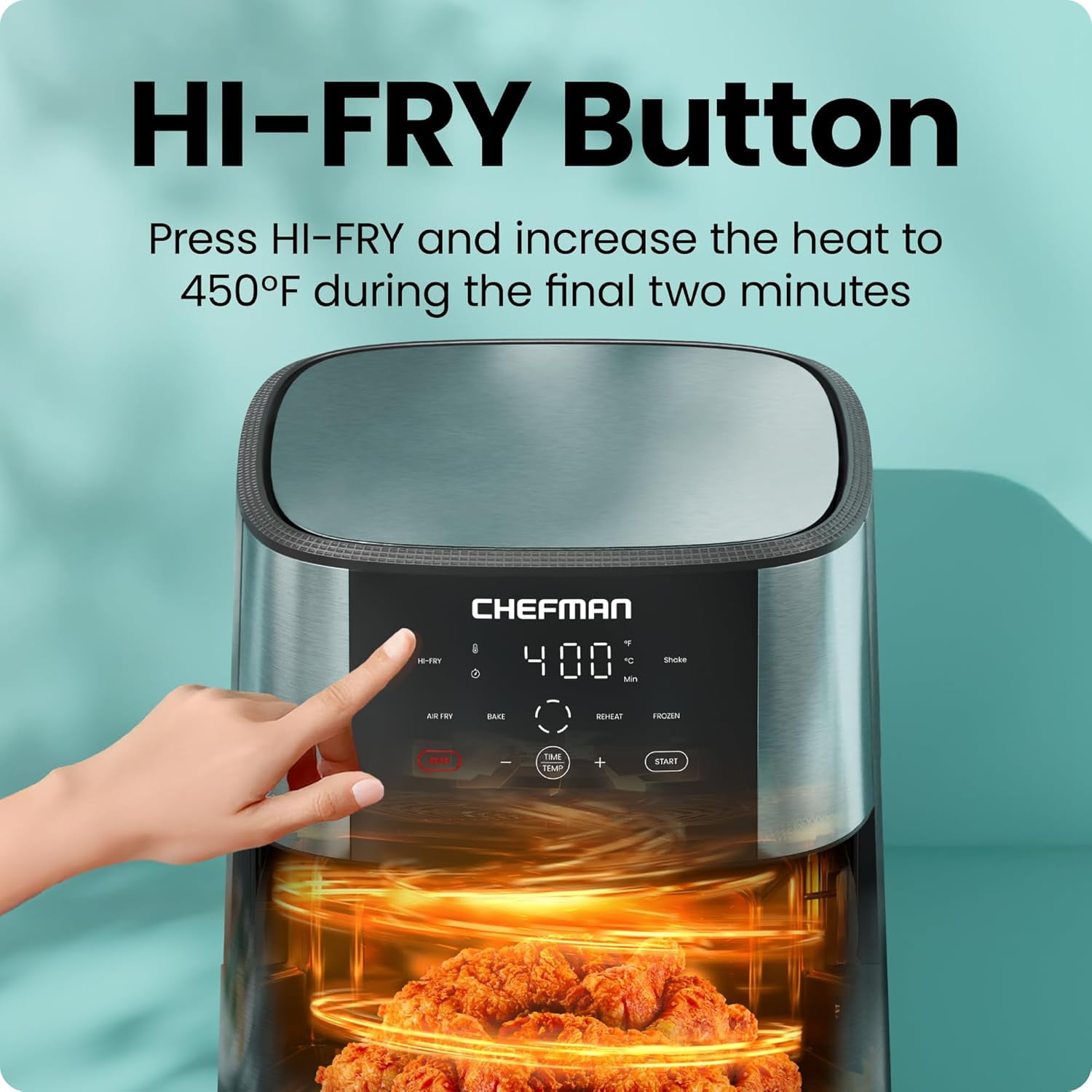 Air Fryer 8 Qt | TurboFry® 4-in-1 with 450°F Hi-Fry Option for Crispier Results Bake, Dehydrate, Frozen XL Nonstick Dishwasher-Safe Basket Stainless Steel