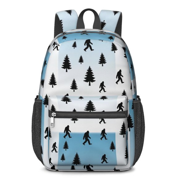 Bigfoot and Silhouette Blue Pattern 17" Waterproof Oxford School Backpacks for Teens, S-Shape Padded Straps, for School, Travel, Hiking, Camping