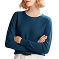 thumbnail image 1 of Pulls Confortables pour Femmes! Fadeal Tricot Uni Printemps et Automne Hiver avec Col Rond et Style à Manches Longues pour Femmes Marine P, 1 of 4